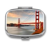 Golden Gate Bridge Pill Box 2 Compartments Portable Travel Pill Case Mini Medicine Organizer for Pocket Purse Metal Waterproof Medicine Container Holder Vitamin Fish Oil