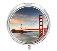 Golden Gate Bridge Pill Box 3 Compartment Small Pill Case with Mirror for Purse & Pocket Travel Medicine Organizer Daily Medication Container Portable Pillbox Metal Medicine Box Round Meds Case