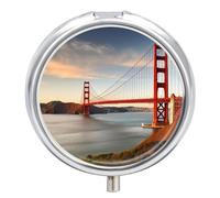 Golden Gate Bridge Pill Box Portable Pill Organizer with 3 Compartment and Small Mirror Travel Pillcase for Pocket Or Purse Round Medicine Organizer Decorative Vitamin Organizer