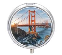 Golden Gate Bridge Pill Case 3 Compartment Portable Pill Box Daily Round Pill Organizer for Pocket Purse Daily Medicine Container to Hold Vitamins Fish Oil Travel Gifts