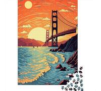 Golden Gate Bridge Sunset-7 1000-Piece Puzzle for Adults, 38x26cm/1000pcs; Easy to Continue on Another Evening; White Card Pieces for Tidy Handling