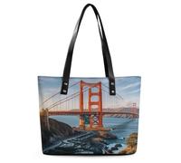 Golden Gate Bridge Tote Bag Large Soft Leather Purse with Zipper Lightweight Ladies Shoulder Handbag