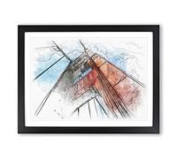 Golden Gate Bridge Vol.1 Sketch Modern Art Framed Wall Art Print, Ready to Hang Picture for Living Room Bedroom Home Office Décor, Black A4 (34 x 25 cm)