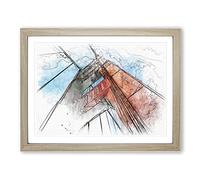 Golden Gate Bridge Vol.1 Sketch Modern Art Framed Wall Art Print, Ready to Hang Picture for Living Room Bedroom Home Office Décor, Oak A4 (34 x 25 cm)