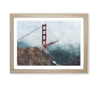 Golden Gate Bridge Vol.2 Painting Modern Art Framed Wall Art Print, Ready to Hang Picture for Living Room Bedroom Home Office Décor, Oak A4 (34 x 25 cm)