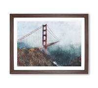Golden Gate Bridge Vol.2 Painting Modern Art Framed Wall Art Print, Ready to Hang Picture for Living Room Bedroom Home Office Décor, Walnut A4 (34 x 25 cm)