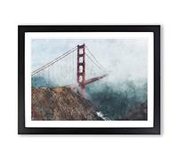 Golden Gate Bridge Vol.2 Painting Modern Art Framed Wall Art Print, Ready to Hang Picture for Living Room Bedroom Home Office Décor, Black A4 (34 x 25 cm)