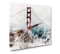 Golden Gate Bridge Vol.2 Watercolour Canvas Print | Gallery Wrapped 30mm Frame Wall Art | 14x14 inches | Ready to Hang | Modern Cityscape Picture | Living Room Bedroom Lounge Office