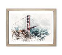Golden Gate Bridge Vol.2 Watercolour Modern Framed Wall Art Print, Ready to Hang Picture for Living Room Bedroom Home Office Décor, Oak A4 (34 x 25 cm)
