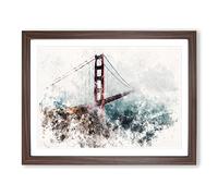Golden Gate Bridge Vol.2 Watercolour Modern Framed Wall Art Print, Ready to Hang Picture for Living Room Bedroom Home Office Décor, Walnut A4 (34 x 25 cm)