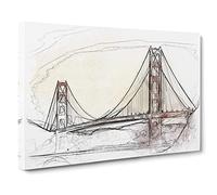 Golden Gate Bridge Vol.3 Sketch Canvas Print | Gallery Wrapped 30mm Frame Wall Art | 20x14 inches | Ready to Hang | Modern Cityscape Picture | Living Room Bedroom Lounge Office
