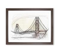 Golden Gate Bridge Vol.3 Sketch Modern Art Framed Wall Art Print, Ready to Hang Picture for Living Room Bedroom Home Office Décor, Walnut A4 (34 x 25 cm)