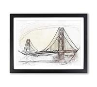 Golden Gate Bridge Vol.3 Sketch Modern Art Framed Wall Art Print, Ready to Hang Picture for Living Room Bedroom Home Office Décor, Black A4 (34 x 25 cm)