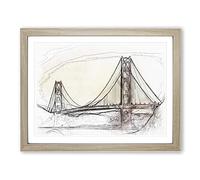 Golden Gate Bridge Vol.3 Sketch Modern Art Framed Wall Art Print, Ready to Hang Picture for Living Room Bedroom Home Office Décor, Oak A4 (34 x 25 cm)