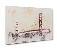 Golden Gate Bridge Vol.3 Watercolour Canvas Print | Gallery Wrapped 30mm Frame Wall Art | 30x20 inches | Ready to Hang | Modern Cityscape Picture | Living Room Bedroom Lounge Office