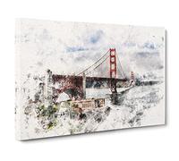 Golden Gate Bridge Vol.5 Watercolour Canvas Print | Gallery Wrapped 30mm Frame Wall Art | 30x20 inches | Ready to Hang | Modern Cityscape Picture | Living Room Bedroom Lounge Office