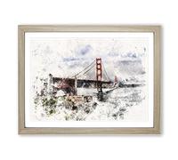 Golden Gate Bridge Vol.5 Watercolour Modern Framed Wall Art Print, Ready to Hang Picture for Living Room Bedroom Home Office Décor, Oak A4 (34 x 25 cm)