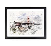 Golden Gate Bridge Vol.5 Watercolour Modern Framed Wall Art Print, Ready to Hang Picture for Living Room Bedroom Home Office Décor, Black A4 (34 x 25 cm)