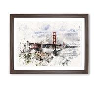Golden Gate Bridge Vol.5 Watercolour Modern Framed Wall Art Print, Ready to Hang Picture for Living Room Bedroom Home Office Décor, Walnut A4 (34 x 25 cm)