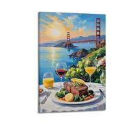 Golden Gate Feast Wall Art, Food-themed Print, Scenic Poster, Elegant Canvas Picture Poster Decorative Painting Canvas Wall Posters And Art Picture Print Modern Family Bedroom Decor Posters 12x18inch(