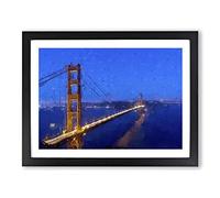 Golden Gate Suspension Bridge In Abstract Modern Art Framed Wall Art Print, Ready to Hang Picture for Living Room Bedroom Home Office Décor, Black A3 (46 x 34 cm)