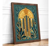 Golden Gateway Art Deco Framed Wall Art Print A2 (59.4×42cm) Walnut, Wall Decor for Living Room, Bedroom, Office & Home, Ready to Hang, Art Gift