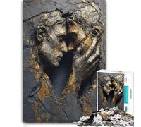 Golden Gay Couple Faces Heart Stone Relief Jigsaw Puzzle, 1000 Piece | Rainy-day activity for adults at weekends for calm focus.