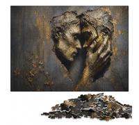 Golden Gay Couple Faces Heart Stone Relief Jigsaw Puzzle, 300 Pieces | Christmas gift for puzzle lovers: quiet evening activity at your own pace.