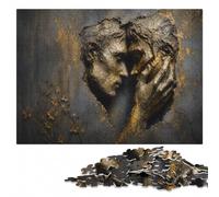 Golden Gay Couple Faces Heart Stone Relief Jigsaw Puzzle, 500 Pieces | Puzzle for Adults: quiet evening activity at your own pace.