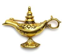Golden Genie Lamp Brooch | Vintage Aladdin-Inspired Lapel Pin | Magic Lamp Costume Accessory (4 x 3.4 cm)