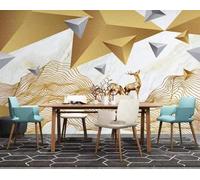 Golden Geometric Animals Elk Mountains 3D Wallpaper Easy Install Feature Office Living Room Sofa Bedroom TV Background Wall Decoration-430cm×300cm