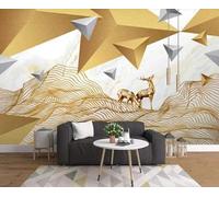 Golden Geometric Animals Elk Mountains 3D Wallpaper Textured Silk Easy Install Living Room Sofa Bedroom Dining Room Home Decoration Wall-430cm×300cm