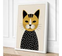 Golden Geometric Cat Canvas Wall Art Print 18x12 Inch (46 x 30 cm)