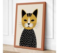 Golden Geometric Cat Canvas Wall Art Print 36x24 Inch