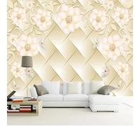 Golden Geometric Pink Flowers and Butterflies Modern 3D Wallpaper Premium Textured Silk Neutral Tones Material Ideal for Living Room Bedroom-400cm×280cm