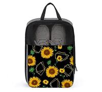 Golden Geometric Shapes and Sunflowers Shoe Bag with Zipper & Handle, Waterproof Breathable Portable
