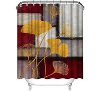 Golden Gingko Leaves Shower Curtain Red and Gray Shower Curtains for Bathroom Mould Resistant Fabric 3D Bathtub Curtain Waterproof PolyesterWashable120x200 cm (47 x 79 Inch) with 8 Hooks c.1218
