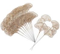 Golden Ginkgo Leaves Stems Christmas Decoration, Artificial Plants Fake Plastic Simulation Apricot Leaf Grass for Wedding Party Indoor Home Office DIY Crafts Flowers Bouquet Xmas Gold Decor - 12 Pack