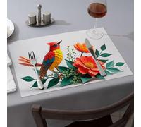 Golden Girls Gifts A Colorful Bird Perched Among Vibrant Flowers Dining Place Mats Kitchen & Table Linens Table Cloth(4PCS)