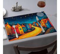 Golden Girls Gifts A Colorful Village Under A Starry Night Sky Dining Place Mats Yellow Placemats Placemats(4PCS)