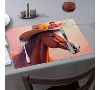 Golden Girls Gifts Horse Wearing A Floral Hat Dining Place Mats Kitchen & Table Linens Table Cloth(6PCS)