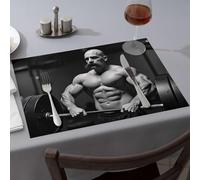 Golden Girls Gifts Muscular Man Lifting Weights in Gym Dining Place Mats Western Tablecloth Kitchen and Dining(4PCS)