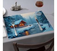 Golden Girls Gifts Snowy Cabin By The River With Deer Dining Place Mats Western Tablecloth Kitchen And Dining(1PCS)