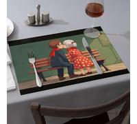 Golden Girls Gifts Two Children Kissing On A Bench Dining Place Mats Yellow Placemats Placemats(4PCS)