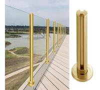 Golden Glass Railing Post System Round Stainless Steel 304 Balustrade Supports Outdoor Glass Deck Guardrails No Glass Panel Modern Safety Solution