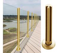 Golden Glass Railing Post System Round Stainless Steel 304 No Glass Panel Outdoor Glass Balustrade Supports for Decks and BalconiesDurable & Elegant Design