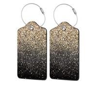 Golden Glitter Black Gold Dots,Luggage Tags Pu Leather Name Tag Travel Suitcase Identifier ID Tags Durable Luggage Label 2 pcs