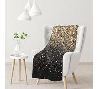 Golden Glitter Black Gold DotsFlannel Throw Fluffy Blanket for Couch, Soft Cozy Blankets