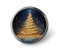 Golden Glitter Christmas Tree Badge,Comfort Light in Weight Round Emblem Cute Funny Decor Brooch Smooth Does Not Fade Badges for Hats Jackets Coat Shirt