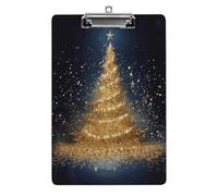 Golden Glitter Christmas Tree Clipboard Sturdy Low Profile Clip Clipboards Hanging Hole with Hanging Clipboard Acrylic Clip Board Holds 100 Sheets12.5x8.5In